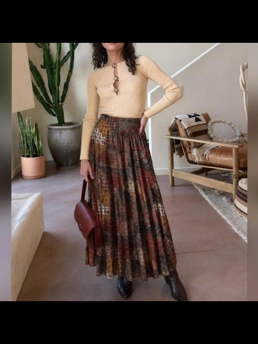 Bohemian Floral Pleated Maxi Skirt in Multicolor